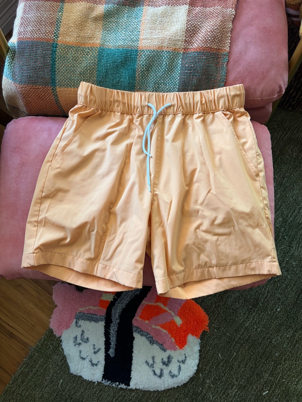 Original Use Peach Athletic Shorts with White Drawstring
